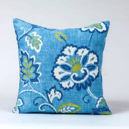 Thibaut Floral Pillow Cover Blue Jacobean Linen Cotton Blend - thumbnail 1