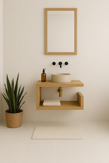 Handmade Oak Floating Bathroom Vanity - Scandinavian Minimalist Shelf