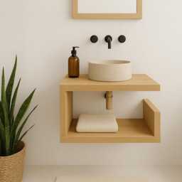 Handmade Oak Floating Bathroom Vanity - Scandinavian Minimalist Shelf - thumbnail 2