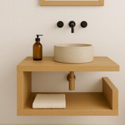 Handmade Oak Floating Bathroom Vanity - Scandinavian Minimalist Shelf - thumbnail 3