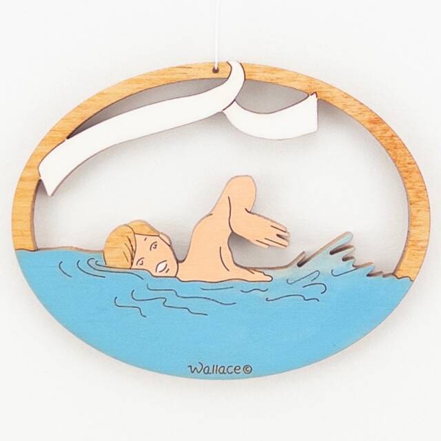 Personalized Boy Swimmer Miniature Christmas Ornament-Wood, Hand Painted, Laser Cut - image 1