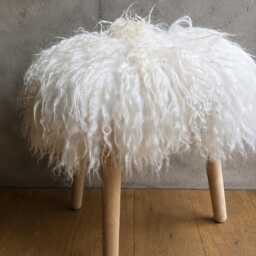 Icelandic Sheepskin Stool, Long Curly Fur Seat, Wooden 3 Leg Natural Footstool, Handmade Dressing Stool - thumbnail 2