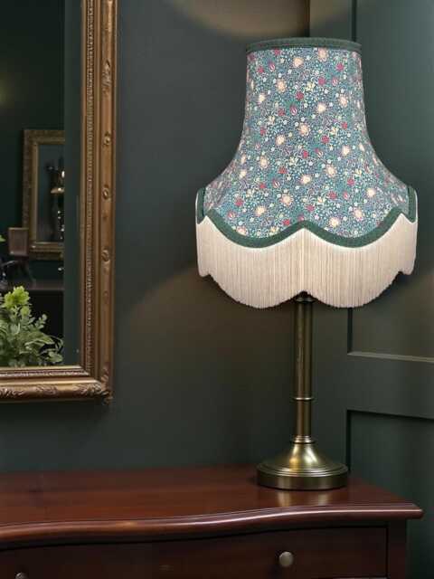 William Morris Persian Curtains Fabric Lampshade Dark Green Braid & Cream Fringe, Bespoke British Handmade - image 1
