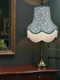 William Morris Persian Curtains Fabric Lampshade Dark Green Braid & Cream Fringe, Bespoke British Handmade - thumbnail 1