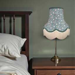 William Morris Persian Curtains Fabric Lampshade Dark Green Braid & Cream Fringe, Bespoke British Handmade - thumbnail 3