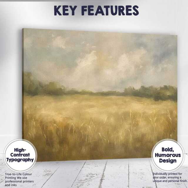 Soft Misty Countryside Meadow Neutral Landscape Canvas Wall Art Print Decor Picture Ready To Hang - image 1