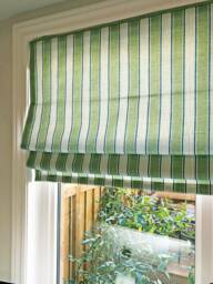 Custom Order Relaxed Roman Shades , With Chain Mechanism, Greenery Stripe By Spoonflower, Window Treatments