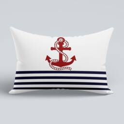 Marina Rectangular Nautical Striped Boudoir Pillow Case/Coastal Anchor Cushion Cover/Beach House Decor/Navy Blue - thumbnail 4