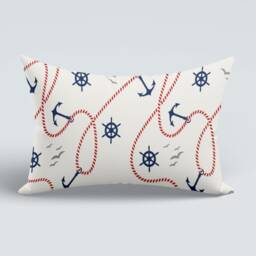 Marina Rectangular Nautical Striped Boudoir Pillow Case/Coastal Anchor Cushion Cover/Beach House Decor/Navy Blue - thumbnail 3