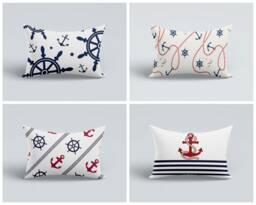 Marina Rectangular Nautical Striped Boudoir Pillow Case/Coastal Anchor Cushion Cover/Beach House Decor/Navy Blue