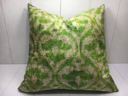 Hand Dyed Silk Ikat Pillow Cover, Green Patterned Cushion - 24x24 - thumbnail 1