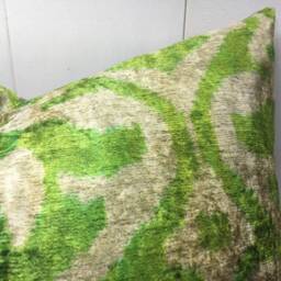 Hand Dyed Silk Ikat Pillow Cover, Green Patterned Cushion - 24x24 - thumbnail 2