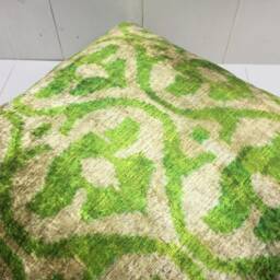 Hand Dyed Silk Ikat Pillow Cover, Green Patterned Cushion - 24x24 - thumbnail 4