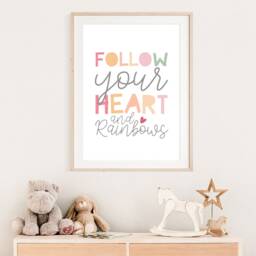 Follow Your Heart Print, Pastel Nursery Girls Bedroom Prints, Decor, Wall Art, Quote, Playroom - thumbnail 3