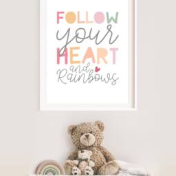 Follow Your Heart Print, Pastel Nursery Girls Bedroom Prints, Decor, Wall Art, Quote, Playroom - thumbnail 2