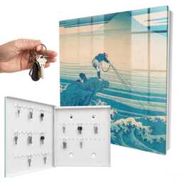 The Fisherman & Waves Key Cabinet For Home, Blue Box Wall, Painterly Art, Lovers Of Traditional Art - thumbnail 2