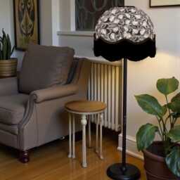 Traditional Bird Feather Print Lampshade With Black Fringe, British Made - Animal Fabric Lamp Shades - thumbnail 3