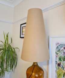 Putty Beige Extra Tall Cone Lampshade in Linen, Conical Fat Lamp Shade - thumbnail 1