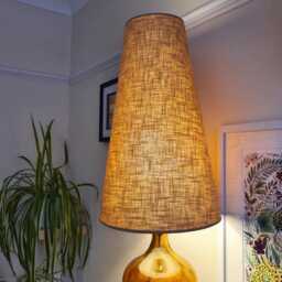 Putty Beige Extra Tall Cone Lampshade in Linen, Conical Fat Lamp Shade - thumbnail 2