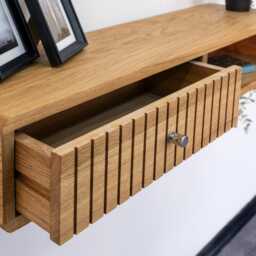 Floating Oak Console Table Fluted Drawer & Shelf - Entryway Hallway Table - thumbnail 2