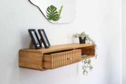 Floating Oak Console Table Fluted Drawer & Shelf - Entryway Hallway Table - thumbnail 1