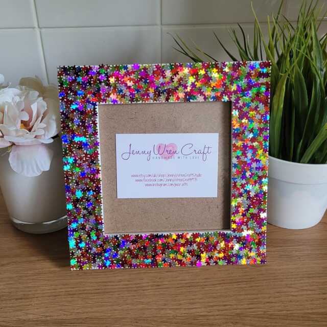 Colourful Puzzle Piece Glitter Square Photo Frame 5 X Inches - image 1