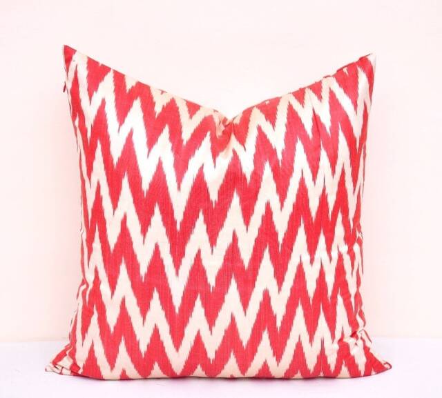 Red Chevron Ikat Pillow Cover, Handloom Silk Cotton - 20x20 - image 1