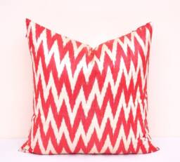Red Chevron Ikat Pillow Cover, Handloom Silk Cotton - 20x20 - thumbnail 1