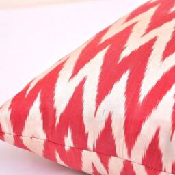 Red Chevron Ikat Pillow Cover, Handloom Silk Cotton - 20x20 - thumbnail 3