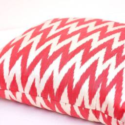 Red Chevron Ikat Pillow Cover, Handloom Silk Cotton - 20x20 - thumbnail 2