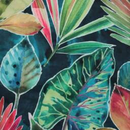 Rainforest Velvet Drum Lampshade /Ceiling Shade, With Multicoloured Leaves, A White Lining - thumbnail 2
