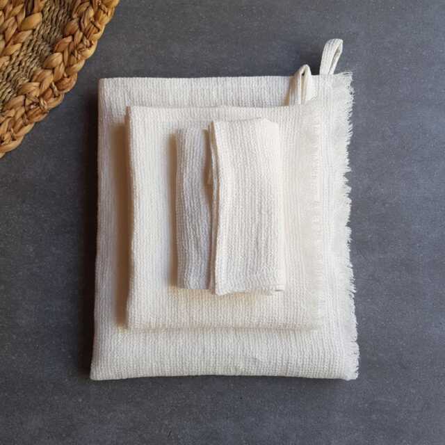 Belgian Linen Waffle Weave Towel Set Ivory Spa Bath Towels, Italian Textile - image 1