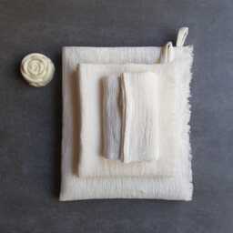 Belgian Linen Waffle Weave Towel Set Ivory Spa Bath Towels, Italian Textile - thumbnail 2