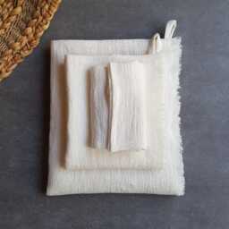Belgian Linen Waffle Weave Towel Set Ivory Spa Bath Towels, Italian Textile - thumbnail 1