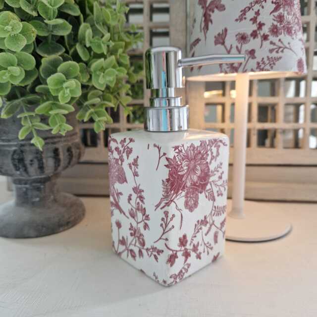 Lovely Red/Dark Pink Toile Decoupaged Ceramic Soap Dispenser.hand Decorated - image 1