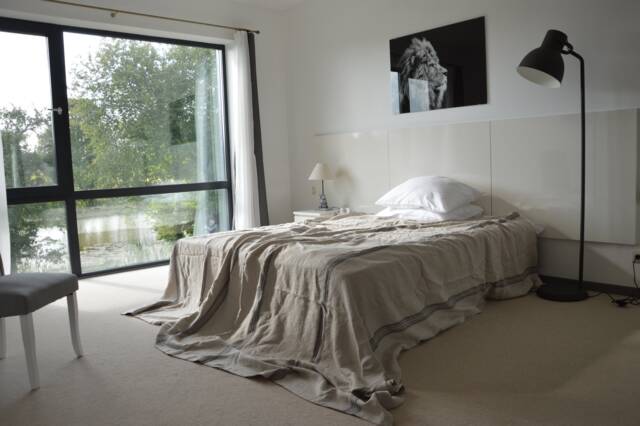 Heavy Linen Bed Coverlet, Queen King Size, Striped Throw - image 1