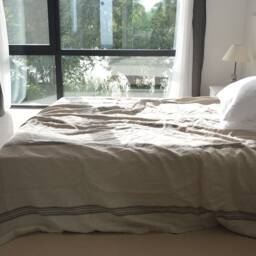 Heavy Linen Bed Coverlet, Queen King Size, Striped Throw - thumbnail 4