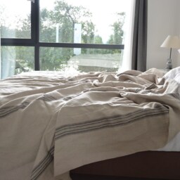 Heavy Linen Bed Coverlet, Queen King Size, Striped Throw - thumbnail 3