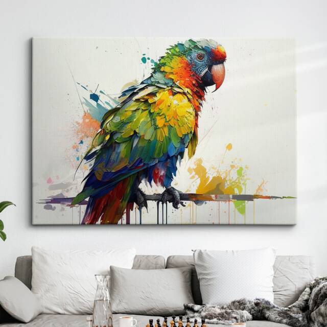 Beautiful Parrot Animal Abstract Queen Oil Painting Splatter Style Wall Art Framed Canvas Poster Print Home Office Room Decor Gifts - image 1