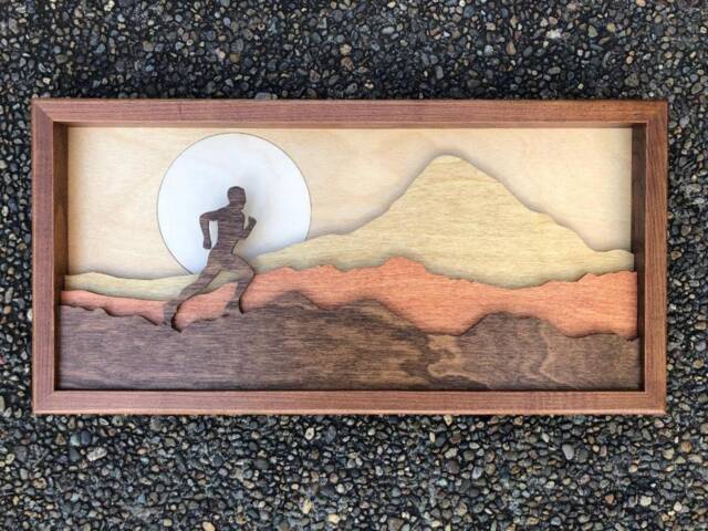 Handmade Wood Art Runner Scene - Mountain Landscape Decor, Motivational Gift, Persistence Wall - image 1