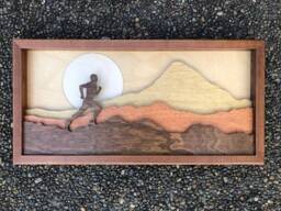 Handmade Wood Art Runner Scene - Mountain Landscape Decor, Motivational Gift, Persistence Wall - thumbnail 1