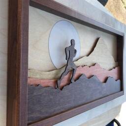 Handmade Wood Art Runner Scene - Mountain Landscape Decor, Motivational Gift, Persistence Wall - thumbnail 3