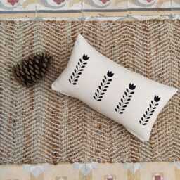 Scandi Floral Lumbar Pillow - Block Print Off-White Canvas Cushion Hygge Home Decor Minimalist Accent Nordic Room Gift - thumbnail 3