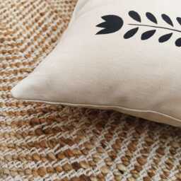 Scandi Floral Lumbar Pillow - Block Print Off-White Canvas Cushion Hygge Home Decor Minimalist Accent Nordic Room Gift - thumbnail 4