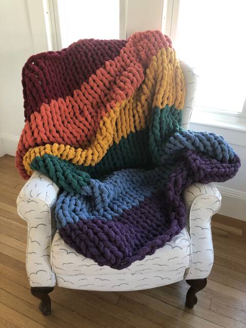 Rainbow Pattern Chunky Knit Blanket - image 1