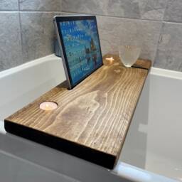 Wyedale Bath Board - Caddy Bathtray Rustic Home Bathroom Decor Bespoke Tray Tea Lights Ideas Ipad Bathroom - thumbnail 3