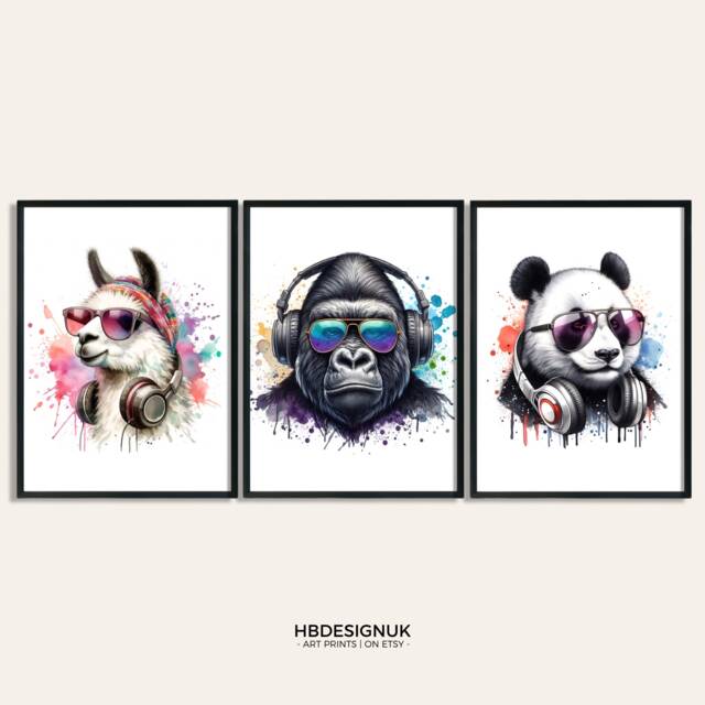 Animal Gaming Poster Prints - Set Of 3 Gamer - Boys Bedroom Decor Video Game Room Wall Art Print Artwork - image 1