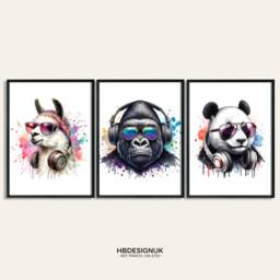 Animal Gaming Poster Prints - Set Of 3 Gamer - Boys Bedroom Decor Video Game Room Wall Art Print Artwork - thumbnail 1
