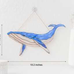 stained Glass Whale Wall Decor, Large Humpback Art, Nautical Nursery Hanging, Blue Sculpture Unique Birthday Gift - thumbnail 3