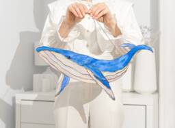 stained Glass Whale Wall Decor, Large Humpback Art, Nautical Nursery Hanging, Blue Sculpture Unique Birthday Gift - thumbnail 1